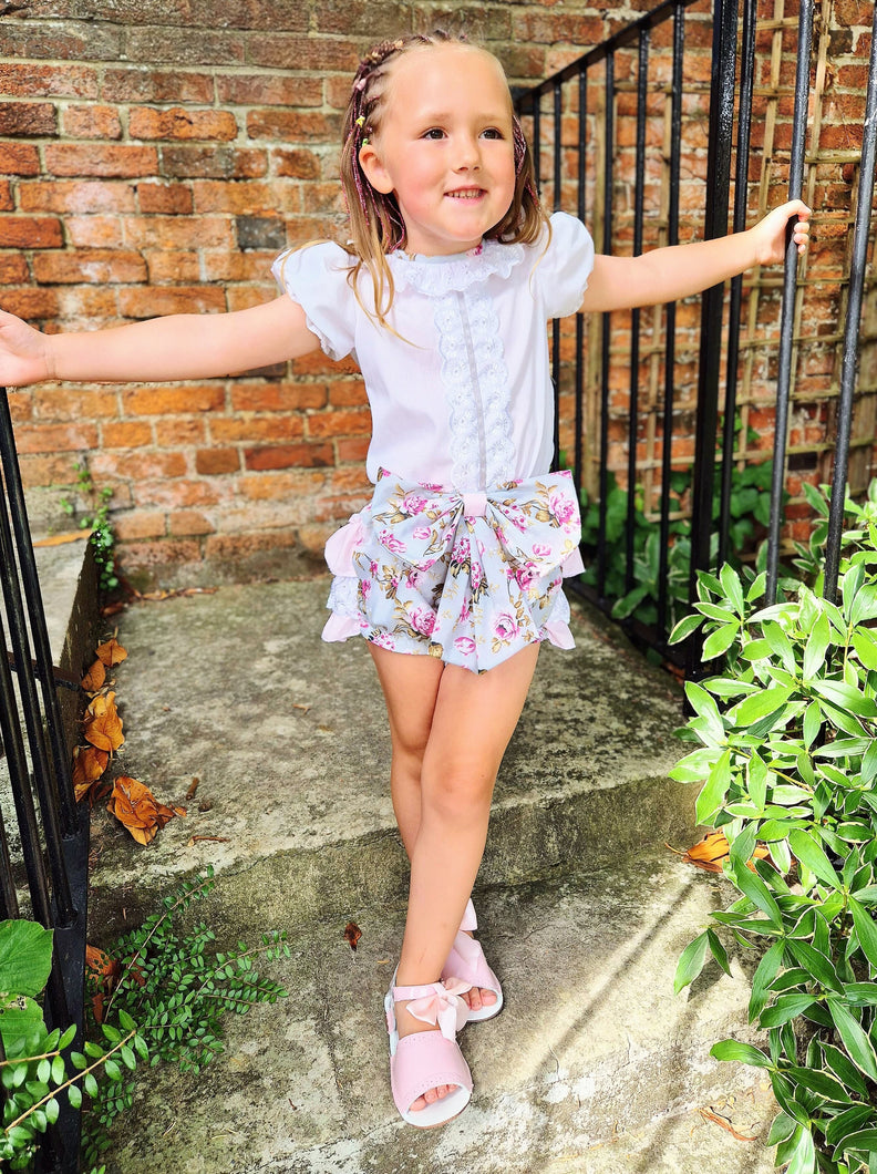 BUTTON UP BABY - GREY AND PINK ROSES JAM PANT SET