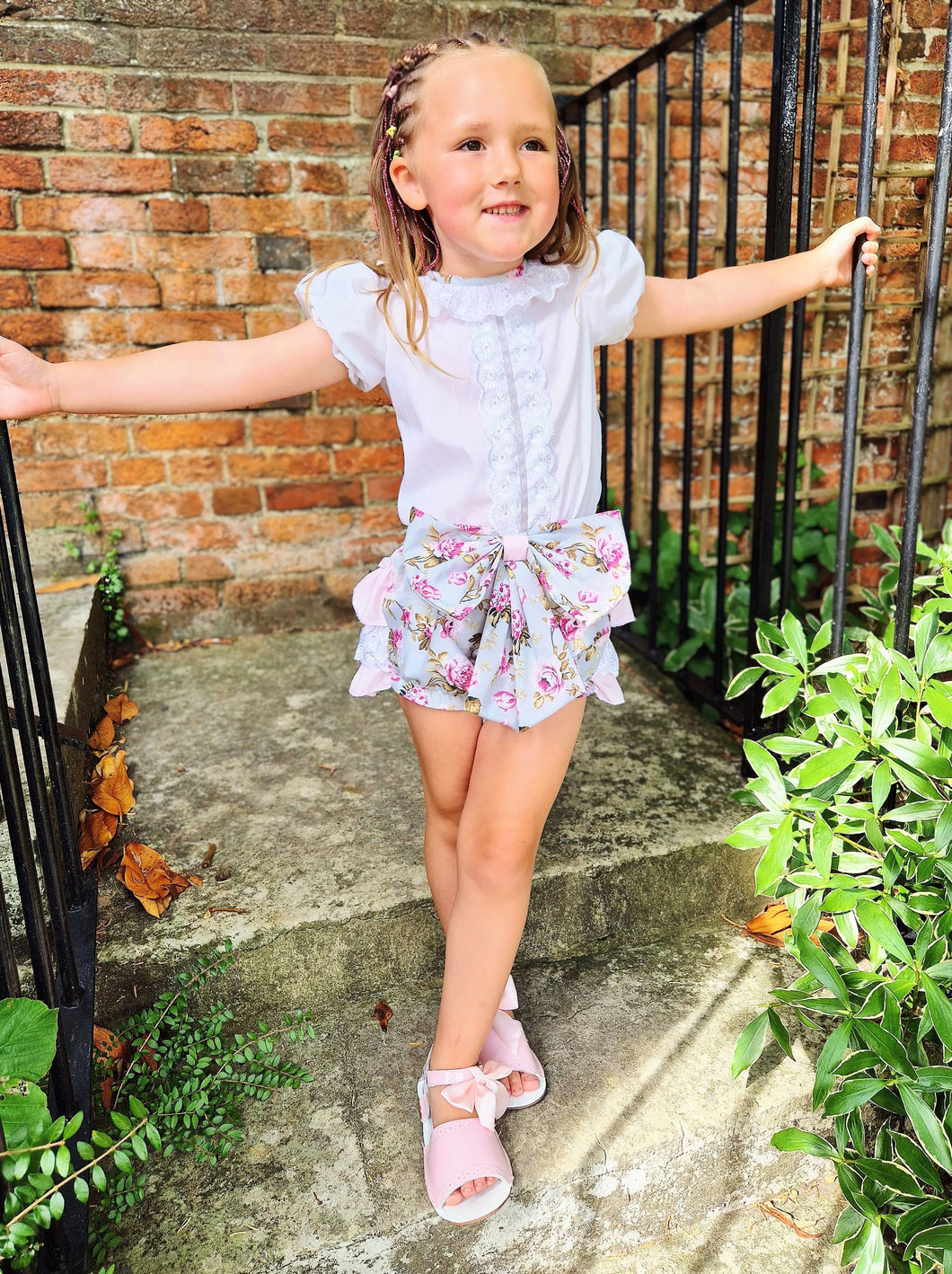 BUTTON UP BABY - GREY AND PINK ROSES JAM PANT SET