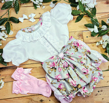 Load image into Gallery viewer, BUTTON UP BABY - GREY AND PINK ROSES JAM PANT SET