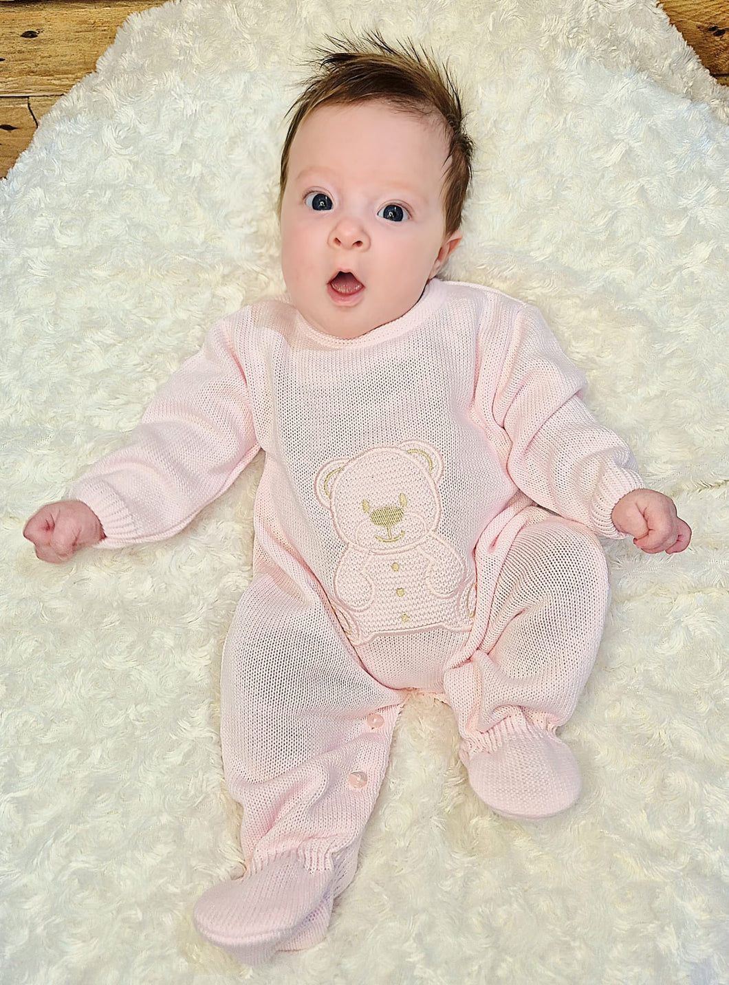 DANDELION - TEDDY BEAR KNITTED ONESIE- PINK