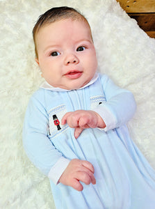 DANDELION - LITTLE SOLDIER SMOCKED VELOUR SLEEPSUIT