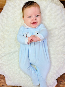 DANDELION - LITTLE SOLDIER SMOCKED VELOUR SLEEPSUIT