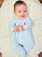 Load image into Gallery viewer, DANDELION - LITTLE SOLDIER SMOCKED VELOUR SLEEPSUIT