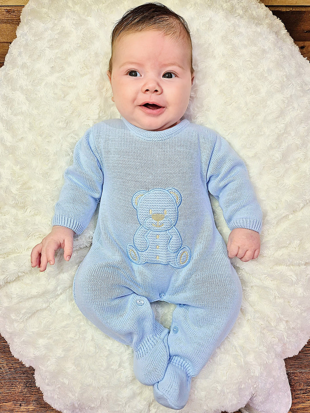 DANDELION - TEDDY BEAR KNITTED ONESIE- BLUE