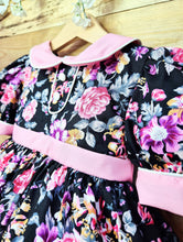 Load image into Gallery viewer, BUTTON UP BABY- BLACK AND PINK FLORAL DRESS