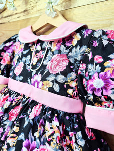 BUTTON UP BABY- BLACK AND PINK FLORAL DRESS