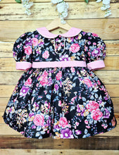 Load image into Gallery viewer, BUTTON UP BABY- BLACK AND PINK FLORAL DRESS