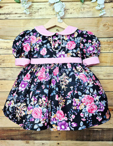 BUTTON UP BABY- BLACK AND PINK FLORAL DRESS