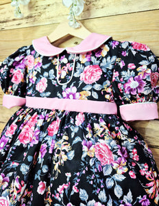 BUTTON UP BABY- BLACK AND PINK FLORAL DRESS