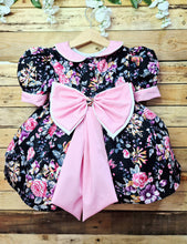 Load image into Gallery viewer, BUTTON UP BABY- BLACK AND PINK FLORAL DRESS