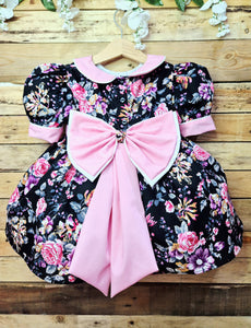 BUTTON UP BABY- BLACK AND PINK FLORAL DRESS