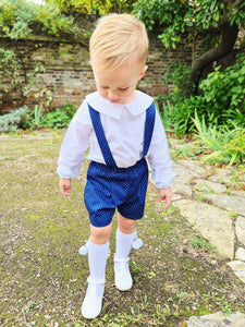 BUTTON UP BABY - NAVY SPOTTED BRACES SET