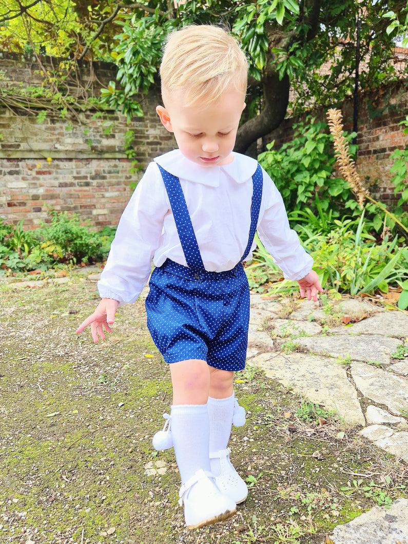 BUTTON UP BABY - NAVY SPOTTED BRACES SET