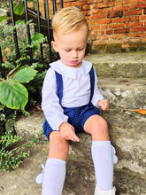 Load image into Gallery viewer, BUTTON UP BABY - NAVY SPOTTED BRACES SET