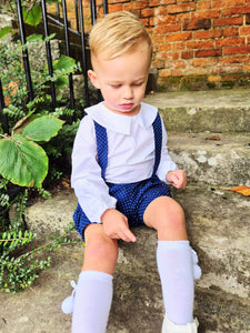 BUTTON UP BABY - NAVY SPOTTED BRACES SET
