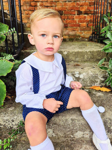 BUTTON UP BABY - NAVY SPOTTED BRACES SET