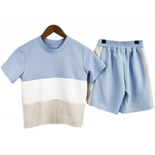 Load image into Gallery viewer, TIFFANY FASHION - BOYS 2 PIECE T SHIRT/SHORT SET - BABY BLUE STRIPED