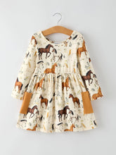 Load image into Gallery viewer, WESTER HORSE PRINT LONG SLEEVE DRESS