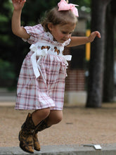 Load image into Gallery viewer, WESTERN HORSE EMBROIDERED SMOCKED PLAID GIRLS DRESS
