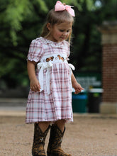 Load image into Gallery viewer, WESTERN HORSE EMBROIDERED SMOCKED PLAID GIRLS DRESS