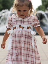 Load image into Gallery viewer, WESTERN HORSE EMBROIDERED SMOCKED PLAID GIRLS DRESS