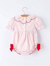 Load image into Gallery viewer, RYLEE FAITH - PLAID SMOCKED STRAWBERRY APPLIQUE ROMPER