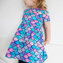 Load image into Gallery viewer, GIRLS SHORT SLEEVE COTTON DRESS - MERMAID PRINT