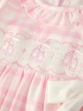 Load image into Gallery viewer, PINK PLAID RUFFLE BALLET SHOE EMBROIDERY LONG SLEEVE DRESS