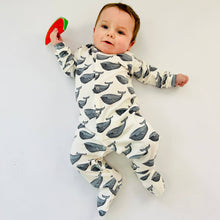 Load image into Gallery viewer, EDDIE &amp; BEE - ORGANIC COTTON SLEEPSUIT WHALE PRINT