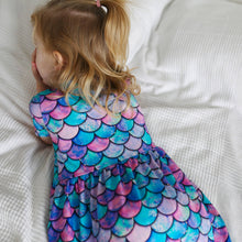Load image into Gallery viewer, GIRLS SHORT SLEEVE COTTON DRESS - MERMAID PRINT