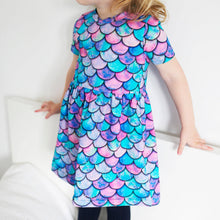 Load image into Gallery viewer, GIRLS SHORT SLEEVE COTTON DRESS - MERMAID PRINT