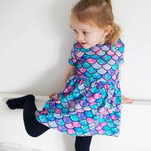 Load image into Gallery viewer, GIRLS SHORT SLEEVE COTTON DRESS - MERMAID PRINT