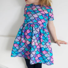 Load image into Gallery viewer, GIRLS SHORT SLEEVE COTTON DRESS - MERMAID PRINT