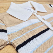 Load image into Gallery viewer, LITTLE NOSH - BOYS BEIGE STRIPED KNITTED ROMPER