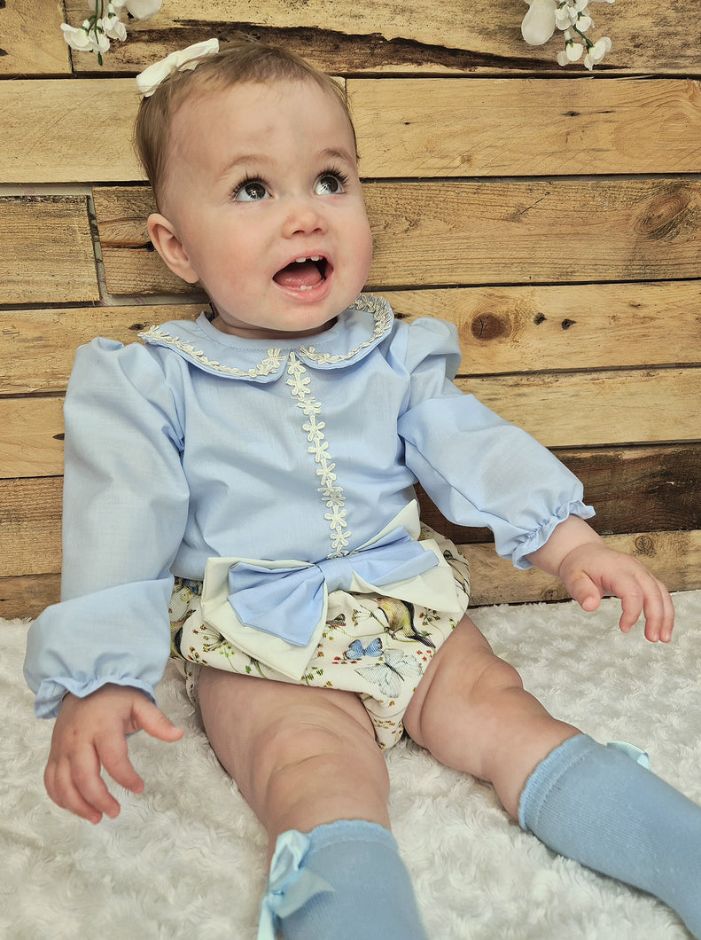 BUTTON UP BABY - BABY BLUE AND BIRD PRINT JAM PANT SET