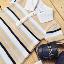 Load image into Gallery viewer, LITTLE NOSH - BOYS BEIGE STRIPED KNITTED ROMPER
