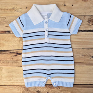 LITTLE NOSH - BOYS KNITTED BLUE ROMPER