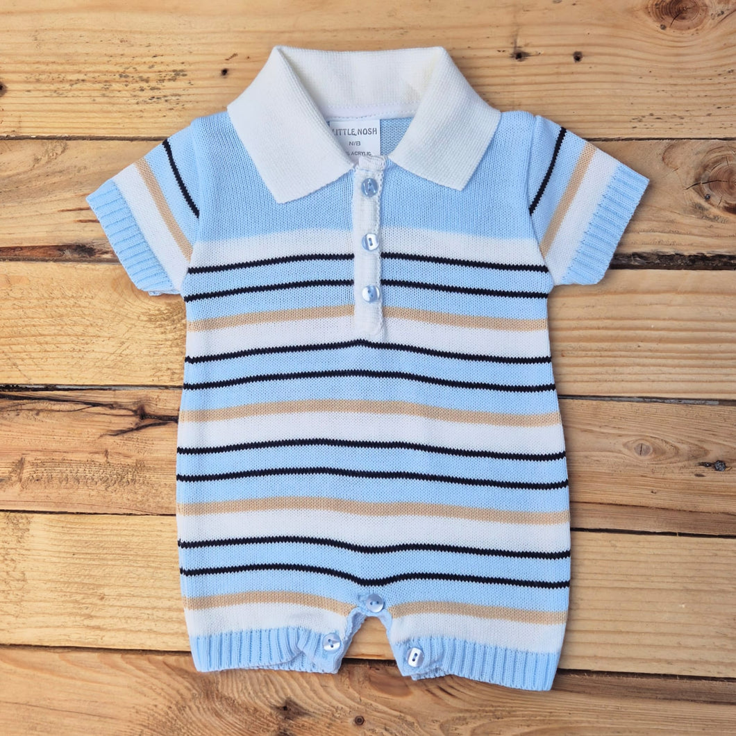 LITTLE NOSH - BOYS KNITTED BLUE ROMPER
