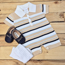 Load image into Gallery viewer, LITTLE NOSH - BOYS BEIGE STRIPED KNITTED ROMPER