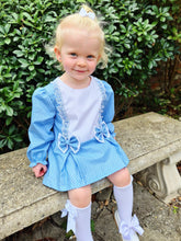 Load image into Gallery viewer, BUTTON UP BABY - BLUE POLKA DOT SHIFT DRESS