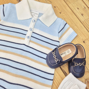 LITTLE NOSH - BOYS KNITTED BLUE ROMPER